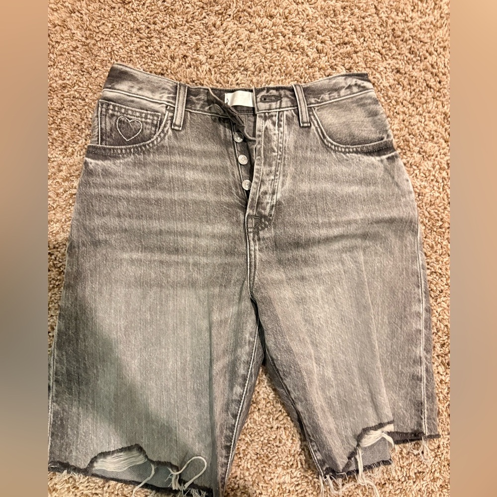 7 For All Mankind Gray Distressed Jean Shorts Womens